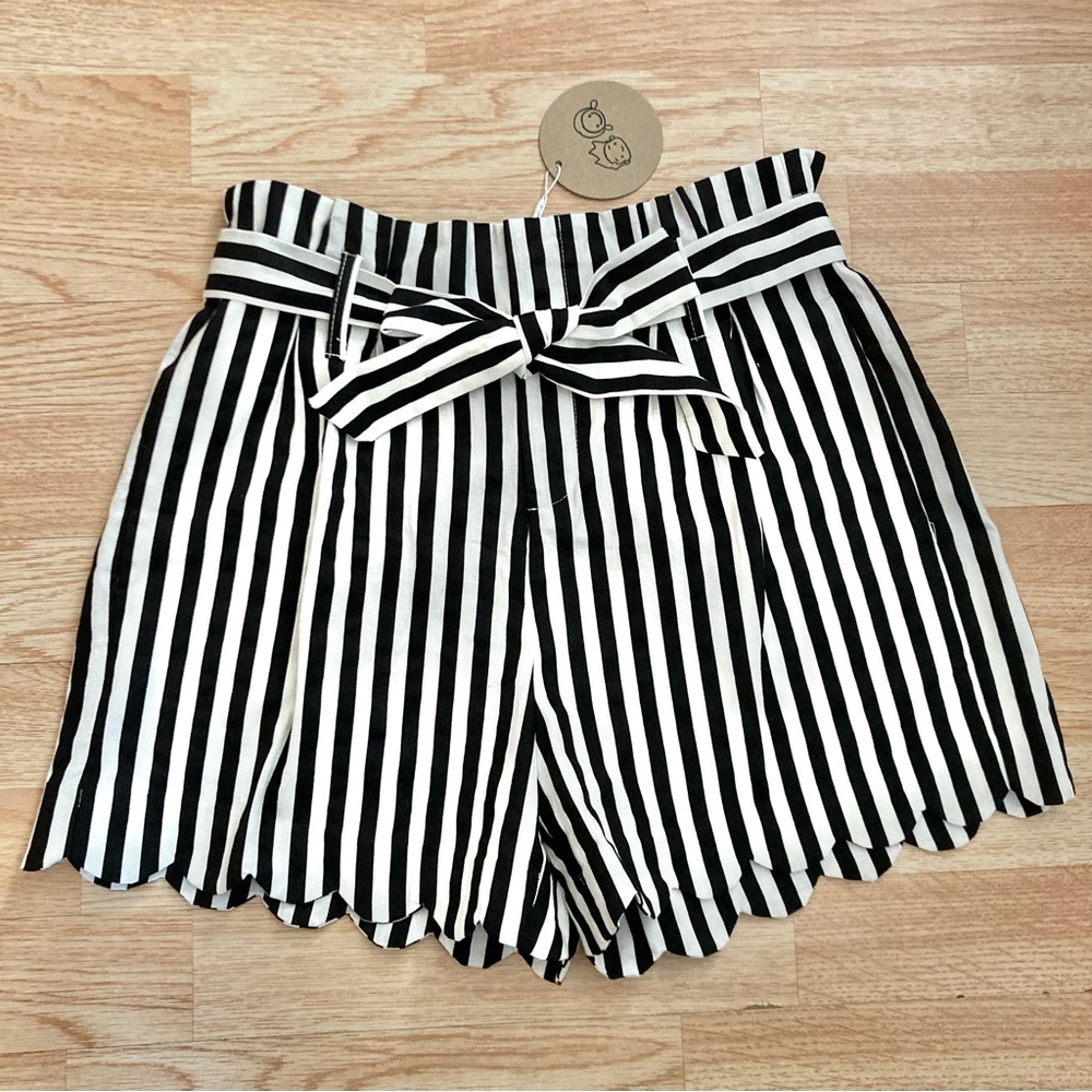 NWT Aaron & Amber 3.5” Black & White Stripe High Rise Paperbag Waist Short Large